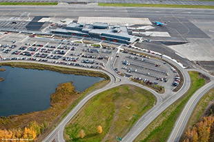 photo FAI airport and parking area from bird's eye view