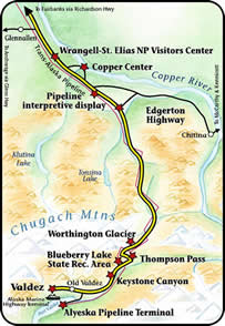 map of the South segment of the Richardson Highway